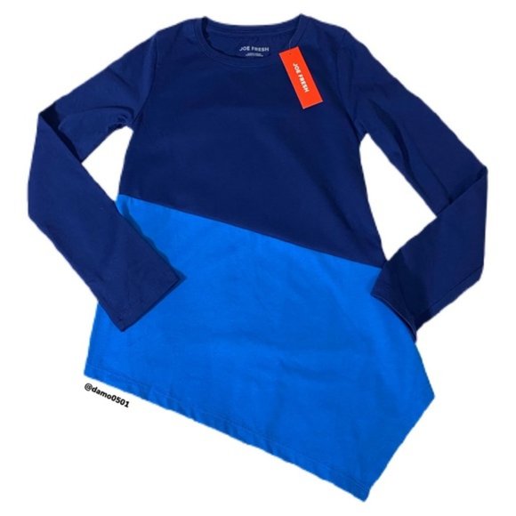 NWT Joe Fresh Girls 2 Tone Blue Asymmetrical Top - Picture 2 of 7